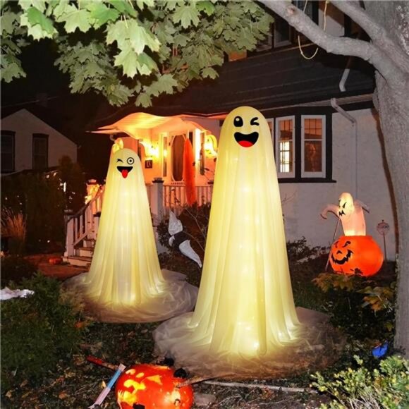 Halloween Ghost Decorations, 2 Pcs Light Up Ghost Kit, Cute Ghost Decoration - Picture 6 of 7